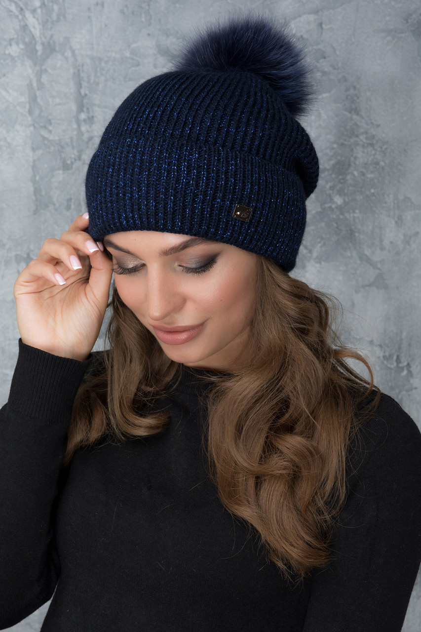 Жіноча Шапка «Імідж» із кольоровим помпоном, фото 1