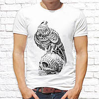 Жіноча футболка з чорно-білим принтом Орел на черепі M, Білий Push IT