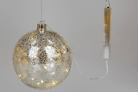 Ялинкова куля 15 см з LED-підсвіткою (8 ламп), колір — срібло на батарейках, скло, в пакованні 1 шт.(118-370), фото 2