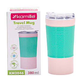 Термокружка Kamille 380ml. з нержавіючої сталі з TPR вставкою KM-2046