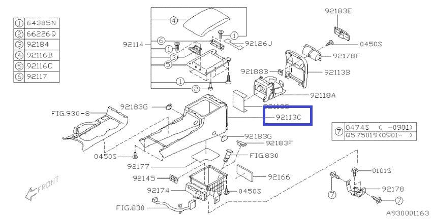 Корпус центральної консолі Subaru Outback, Legacy B13 03-08, 2.5 3.0, 92113AG050JC