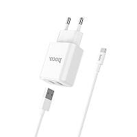Сетевое зарядное устройство Hoco C62A Victoria c кабелем Micro-USB (2USB, 2.1A) White