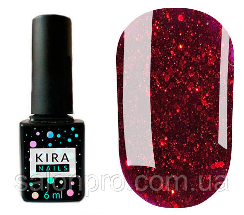 Гель-лак Kira Nails Shine Bright №011 (темно-червоний з блискітками), 6 мл