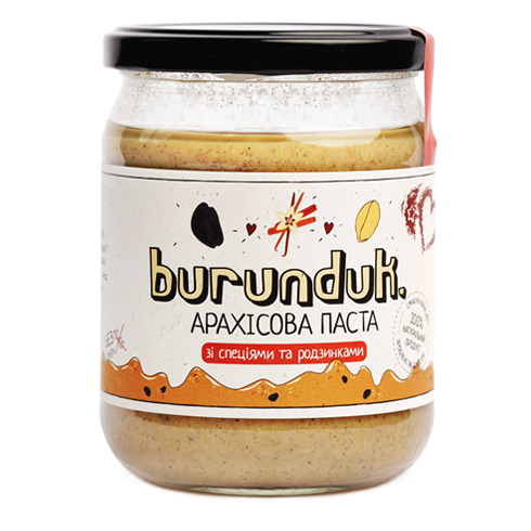 Арахісова паста зі спеціями та родзинками (олія) Burunduk 450 грам Україна