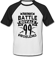 Футболка Fortnite Battle Royale "99 Problems" (белая с чёрными рукавами)