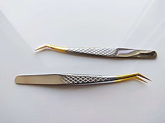 Пінцет INFINITY сталевий з золотим носиком