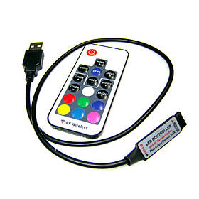 Контролер RGB 5-24V 6A, пульт RF 17 кнопок USB