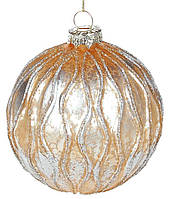 Новогодний шар стекло "Орнамент" елочный шар, 8 см, цвет - золото с серебром, набор 12 шт