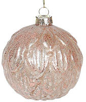 Новогодний шар стекло "Орнамент" елочный шар, 8 см, цвет - пудра, набор 12 шт