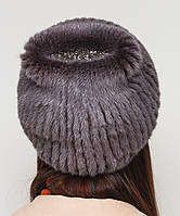 Жіноча хутряна шапка норкова на в'язаній основі, Модель "Папаха", колір "світло-коричневий", фото 3