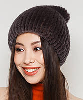 Жіноча хутряна шапка норкова на в'язаній основі, Модель "Папаха", колір "світло-коричневий", фото 4