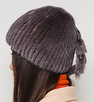 Жіноча хутряна шапка норкова на трикотажній основі, Модель "Паричок", колір "світло-коричневий", фото 4
