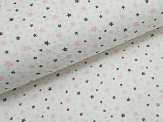 Тканина муслін Двошарова зореспад сіро-рожеві на білому (шир. 1,6м) (MS-0084)