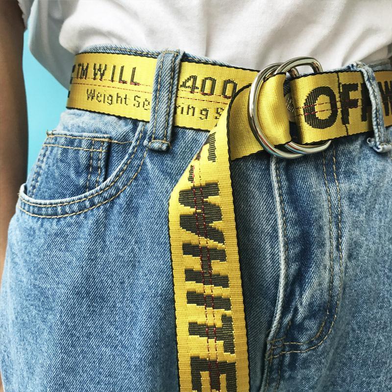 Тканевый ремень в стиле OFF WHITE желтый
