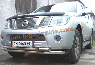 Захист переднього бампера труба подвійна D60-42 на Nissan Pathfinder 2010-2014