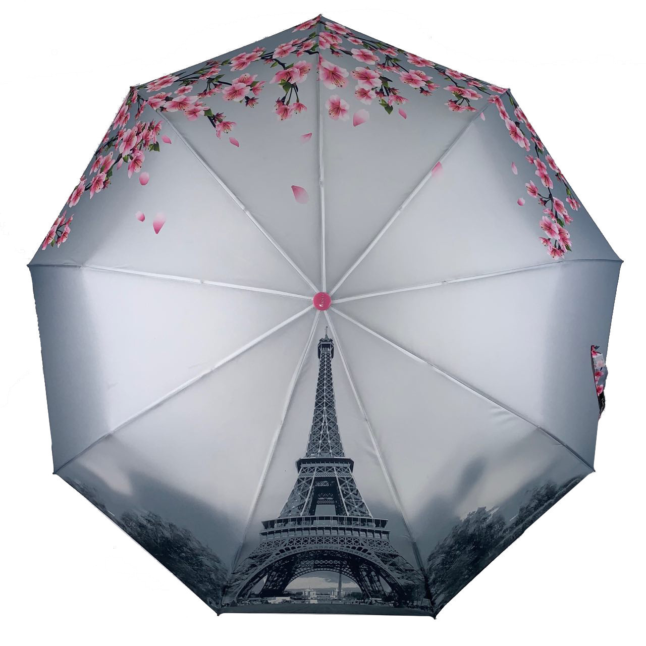 Жіноча автоматична парасолька TheBest-Flagman з ейфелевою вежею в подарунковому пакованні, рожева ручка, 0545-1