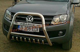 Захист переднього бампера кенгурятник високий з написом (нерж.) D70 на Volkswagen Amarok 2010