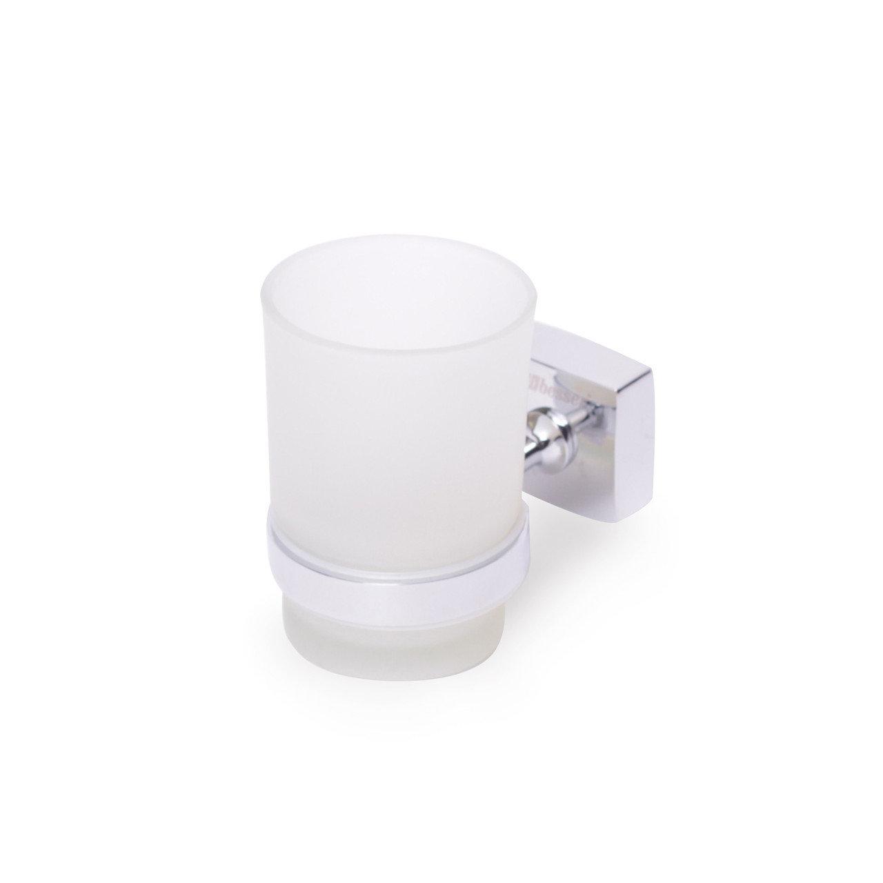 Скляна склянка для зубних щіток 6.5*11*9.5 см на сталевому кріпленні