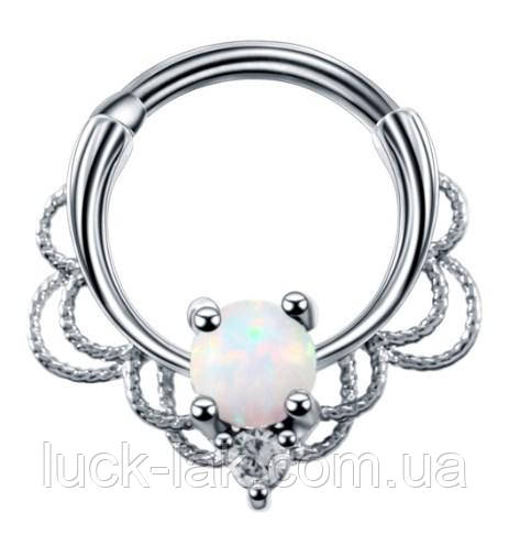 Пірсинг кільце для носа з опалом, септум, сережок дамерт 11 мм, кліпер, фото 1