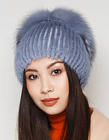 Женская меховая шапка норковая на трикотажной основе, Модель "Фата", цвет "сапфир"