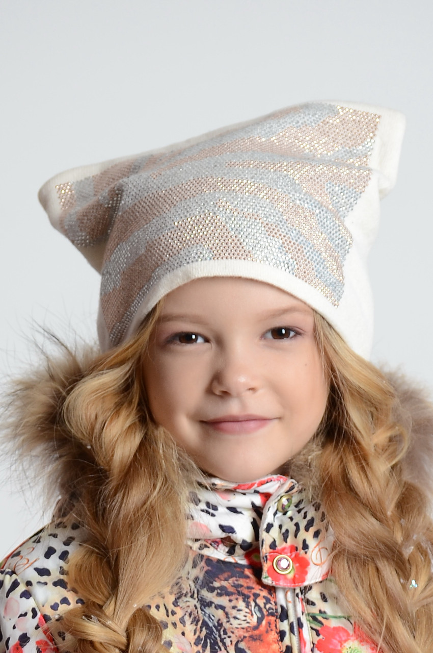 Гарна дитяча шапка для дівчинки TRESTELLE Італія T17 972E Бежевий 54 см  ⁇  Одяг для дівчаток