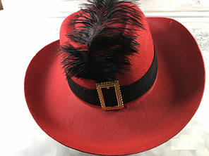 Капелюх Мушкетера червоний дитячий об'єм голови 52-54 см, фото 3