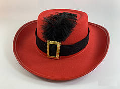 Капелюх Мушкетера червоний великий об'єм голови 58-60 см