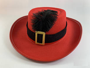 Капелюх Мушкетера червоний великий об'єм голови 58-60 см, фото 1