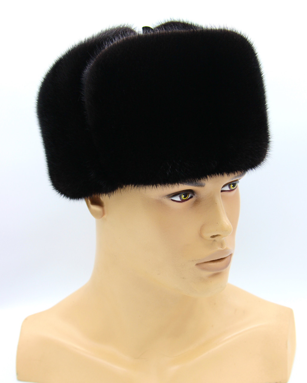 Норковая меховая шапка черная мужская ушанка "Классическая" полностью из меха.
