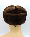 Норкова чоловіча хутряна шапка вушанка "Класична" повністю з хутра коричнева пастель., фото 5