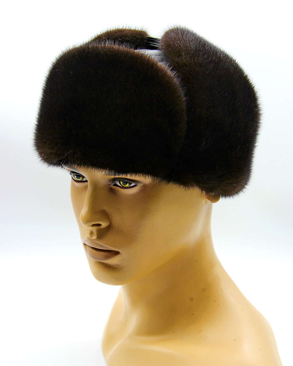 Чоловіча хутряна шапка вушанка "Молодіжка" з хутра норки і шкіри, коричнева. - фото 1 - id-p1023122619