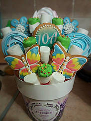 Букет із пряників маршмелоу та безе, Подарунок на день вчителя, Перше вересня, букет із солодощів у горщику