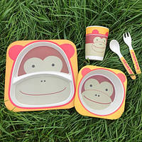 Набір дитячого посуду бамбуковій Мавпочка Eco Bamboo fibre kids set з 5 предметів