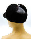 Норкова чоловіча шапка з козирком "М'ячик" кепка з хутра та шкіри чорна., фото 3