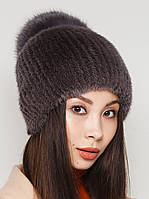 Женская меховая шапка норковая на трикотажной основе, Модель "Эльза", цвет "светло-коричневый"