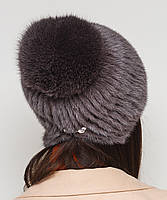 Жіноча хутряна шапка норкова на трикотажній основі, Модель "Ельза", колір "світло-коричневий", фото 2
