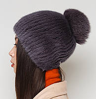 Жіноча хутряна шапка з норки на трикотажній основі, Модель "Ельза", колір "темний-фіолет", фото 2