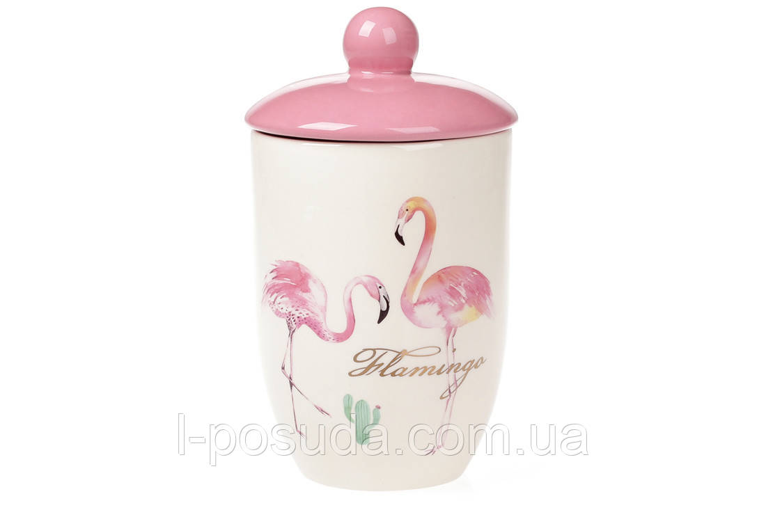 Банка Керамічна Для Сипучих Продуктів "Рожевий Фламінго з золотим написом" 800мл (DM111-FL), фото 1