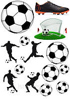 Вафельна картинка на торт "Футбол" (на аркуші А4) — Футбол (м'ячі, капелюха, кросівок)