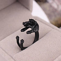 Симпатичное кольцо собака, милая такса, бижутерия, украшения, цвет - черный, регулируемое кольцо, подарок