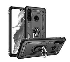 Протиударний чохол для Huawei P30 Lite чорний матовий з кільцем підставкою