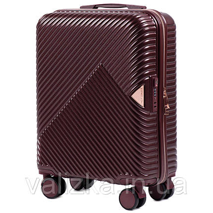 Малий валізу з полікарбонату преміум серії для ручної поклажі на 4-х подвійних колесах бордовий, фото 2