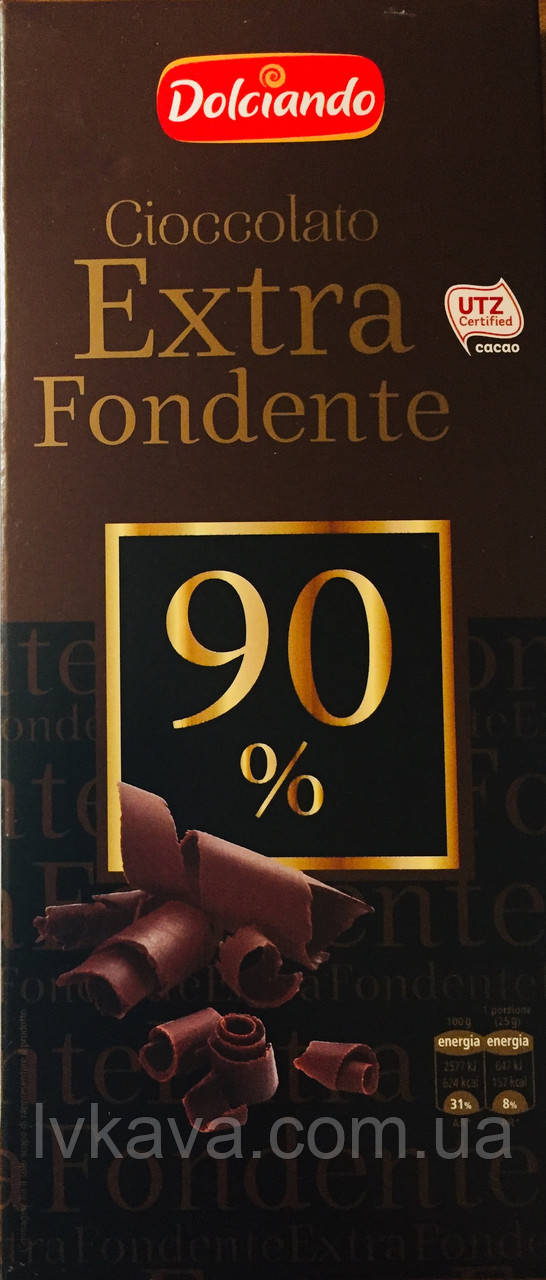 Чорний шоколад Dolciando Cioccolato Extra Fondente 90 %, 100 гр