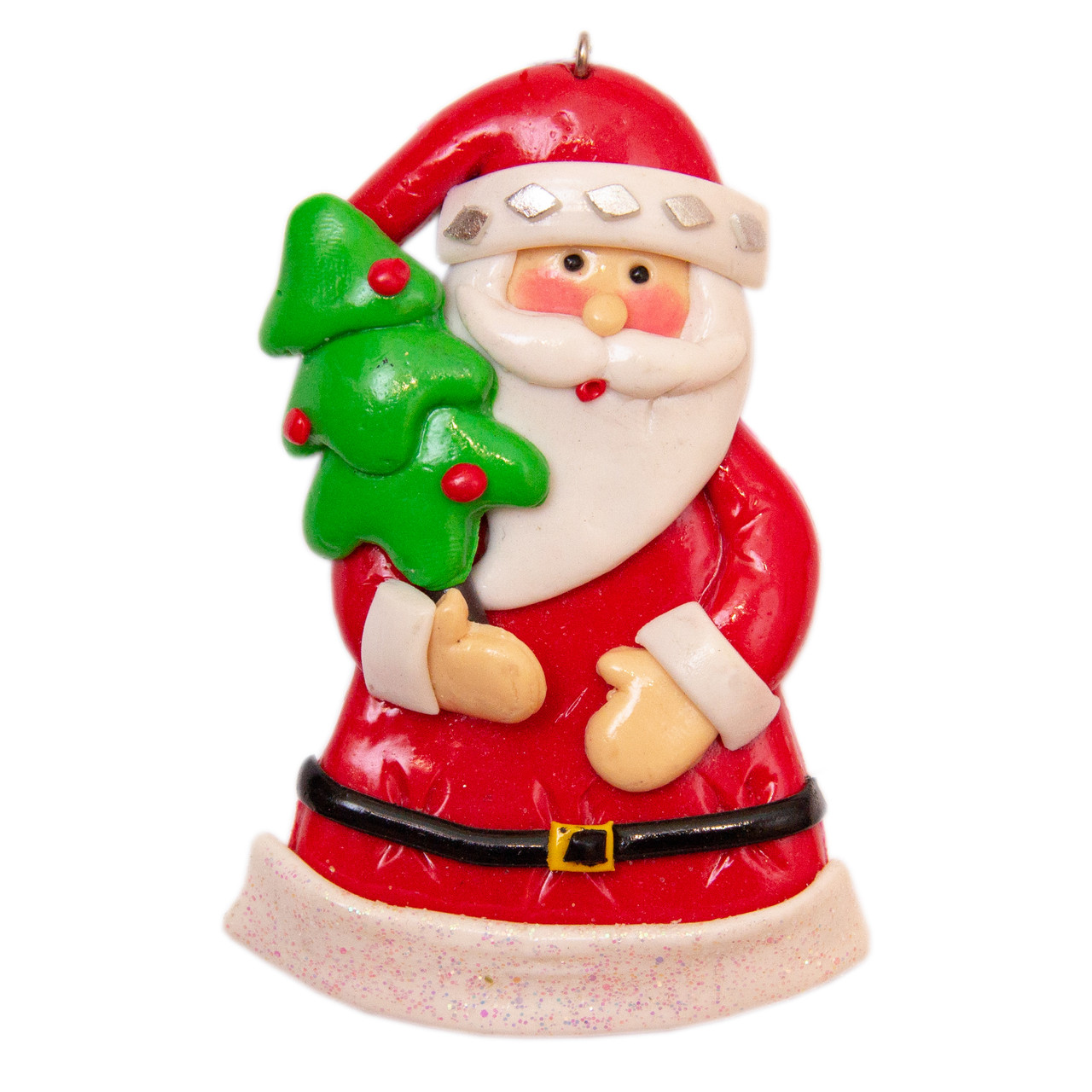 Новорічна ялинкова іграшка - фігурка Дід Мороз з ялинкою, 10 см, червоний, пластик, кераміка (000371-3)