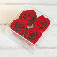 Стабилизированный бутон роза в коробке Lerosh - Standart, 4 шт., Красный