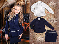 Красива шкільна блузка для дівчинки MONE Україна 1394-12 Синій  ⁇  Шкільна форма для дівчаток