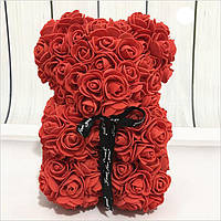 Ведмедик із троянд (матеріал фоамиран) Lerosh - червоний 25 см