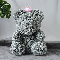 Ведмедик із троянд (матеріал фоамиран) Lerosh - сірий 40 см, чорний бант