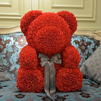 Ведмедик із троянд (матеріал фоамиран) Lerosh - червоний 70 см