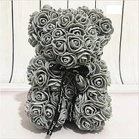 Ведмедик із троянд (матеріал фоміран) Lerosh — сірий 25 см
